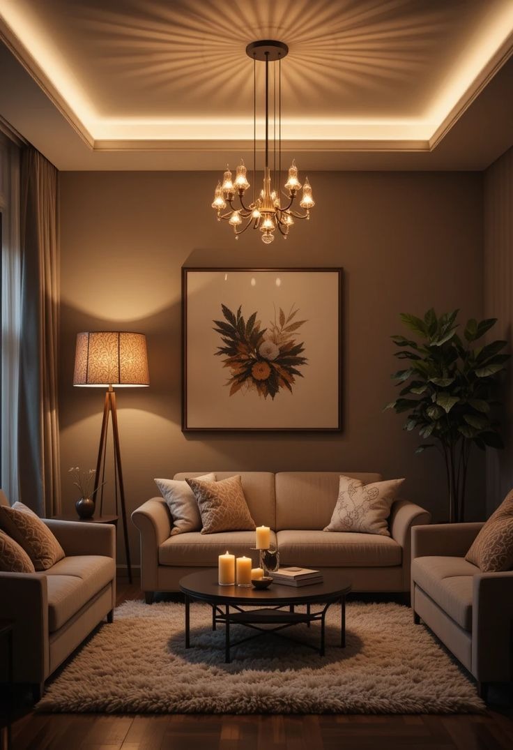 Light sculptures merge functionality with art in this living room.