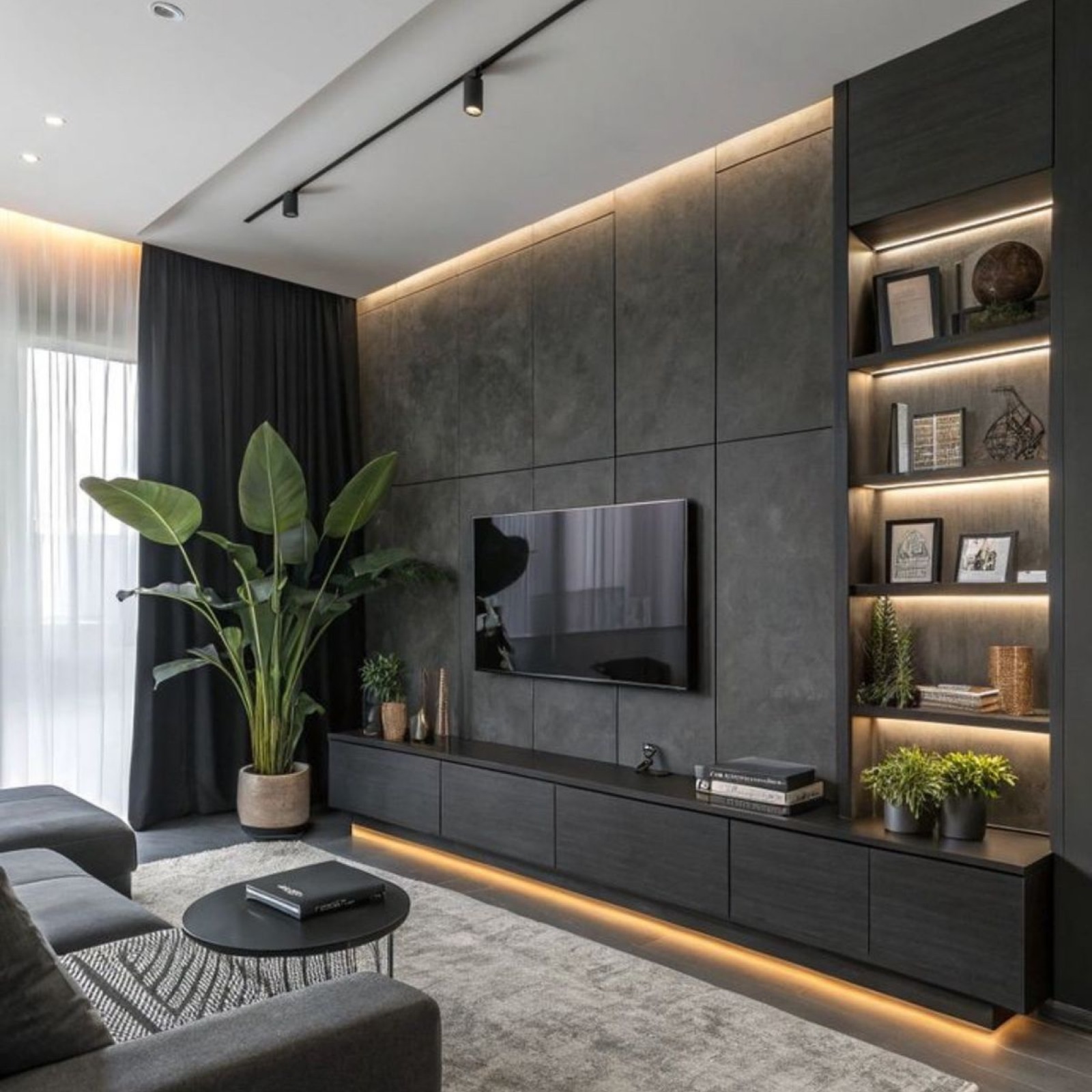 Cement Finish TV Wall